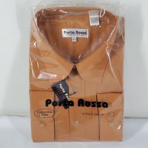 Porta Rossa Mens Dress Shirts Size 19.5 -34/35 Tan Long Sleeve Button Up NEW Vtg